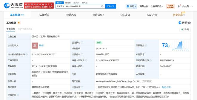 衛(wèi)寧健康成立衛(wèi)寧云科技公司，注冊資本1000萬加碼數(shù)字醫(yī)療